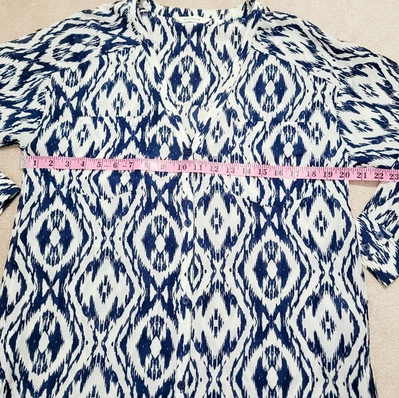 Athleta Ikat Print Tunic Dress Coverup SZ Medium Cotton Silk Blend Navy White - Picture 7 of 12